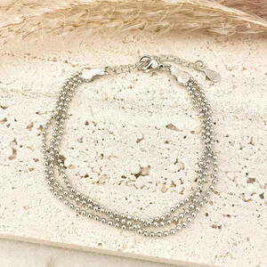 925 Sterling Silver Multi-Layer Bracelet Dainty Bead Bracelet Triple Layer Chain